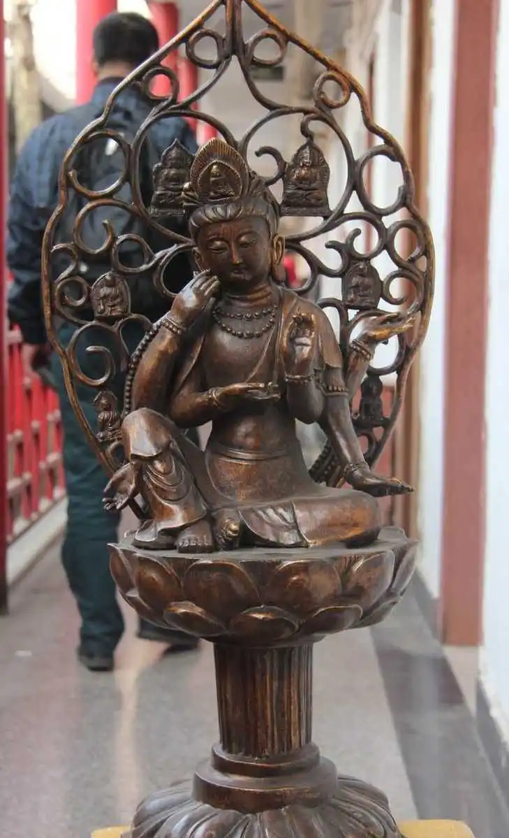 

Tibet Buddhism Copper Bronze Seat Four Arm Guanyin Comfortable Kwan-yin Statue
