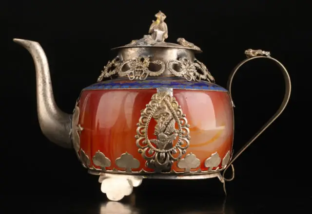 Exquisite Old Chinese ceramics Tibetan silver copper hand-made wine Tea Pot