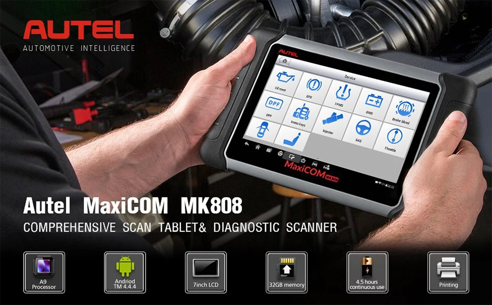Autel MaxiCOM MK808 диагностический инструмент 7-дюймовый ЖК-дисплей Сенсорный экран Swift Диагностика Функции EPB/IMMO/DPF/SAS/TMPS так же, как и MX808