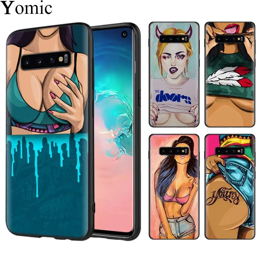 

hot flirt sexy girl Black Phone Cases for Samsung Galaxy S10 S10e S7 S8 S9 S10 Plus S7edge Note 9 8 Soft Case Cover