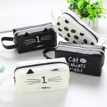 

High Quality Cute Cat Cosmetic Bag PU Leather Pencil Cases Stationery School Office Pencil Bag Students Pen Case Cosmetic bag