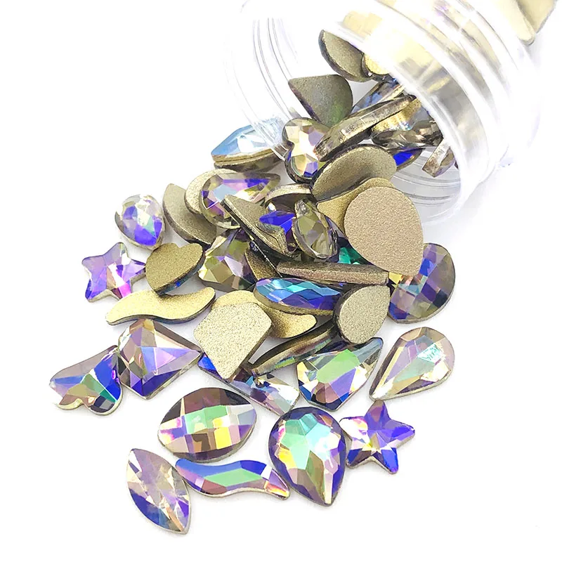 

New arrival Ghost light flatback nail art glass crystal Mixed shape Mixed size glue rhinestones for nail decorations