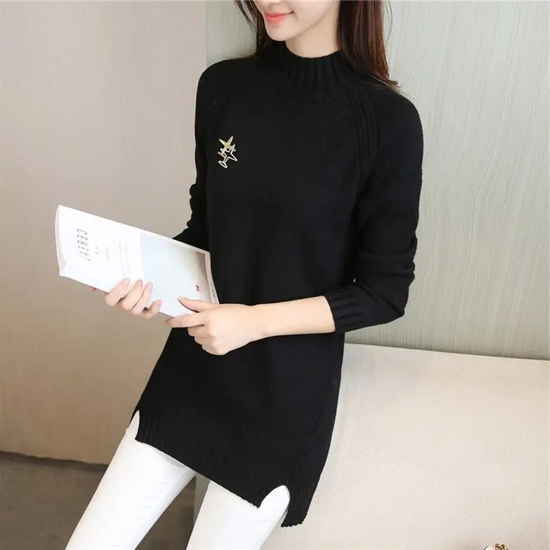 HaoRu Women's Sweater Winter 2017 Autumn Fashion Irregul Knitting Pullovers Turtleneck Thick Warm Long Knitted Sweater Female