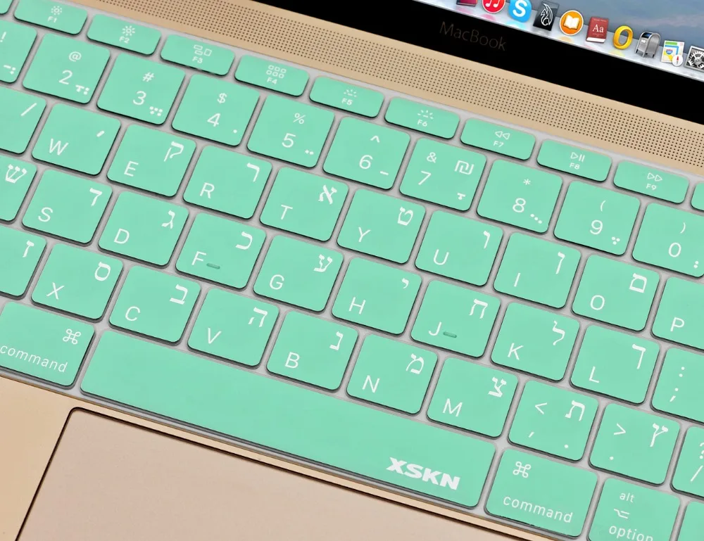 XSKN иврит мятно-зеленый Клавиатура Защитная Наклейка силиконовая кожа для нового Macbook Pro 13 A1708(без сенсорной панели) и Macbook 12 A1534