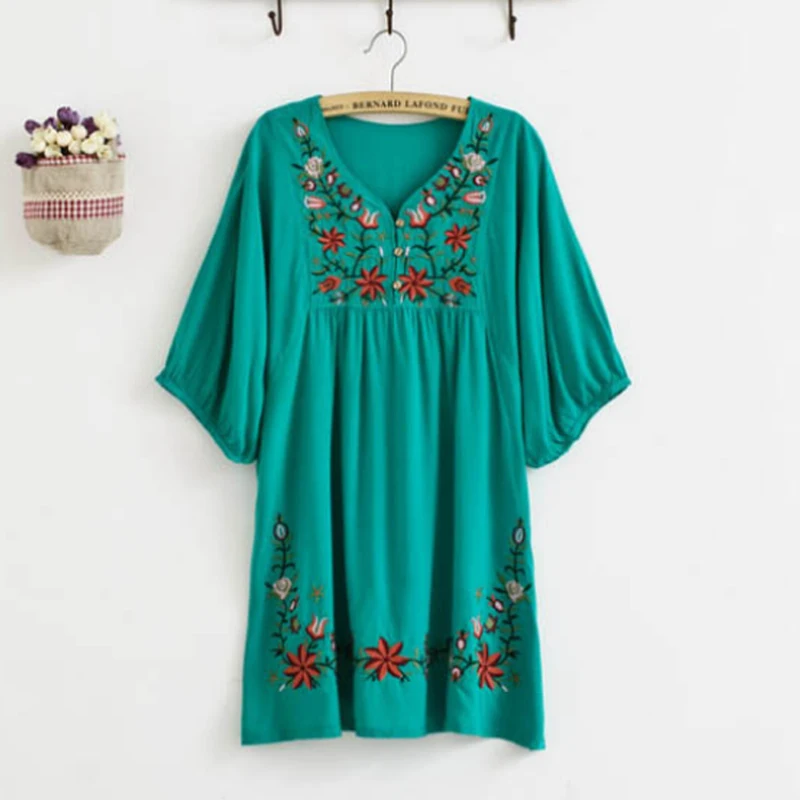 Flowers Embroidered women Blouse Maternity Dresses Casual dress Cotton