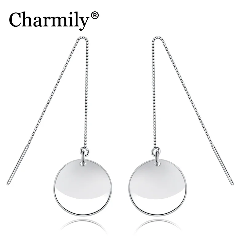 Charmily Authentic 925 Sterling Silver Geometric Shape Round Threader Drop Earrings For Party And Wedding Best Gift Love | Украшения и
