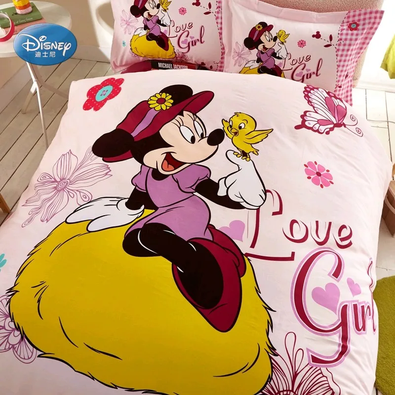 Disney Light Pink Minnie Mouse Bedding Sets Girls Bedroom Decor 100 Cotton Bedsheet Duvet Cover