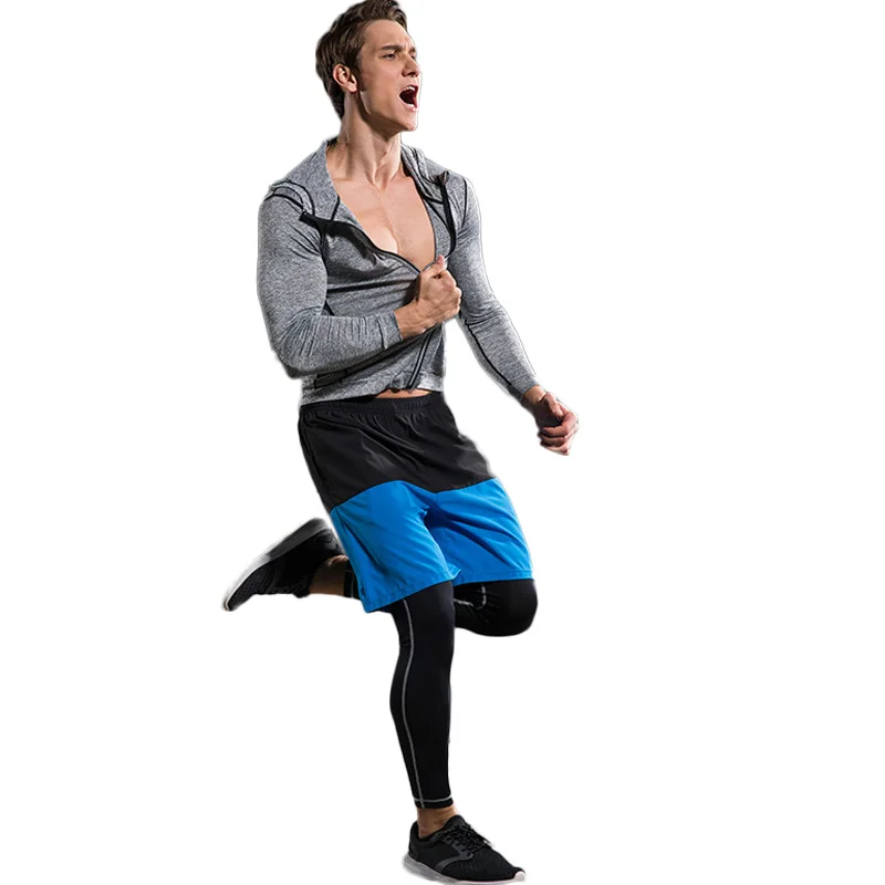 3pcs/sets Fashion Suits Men Long Sleeve Tights Quick Dry Breathable Sweat Fitness Men's Outwear Bodybuilding And Shirt | Мужская