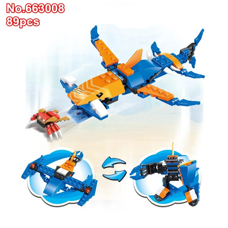 

89pcs DIY Ocean Series Hammerhead Shark Building Blocks Sea Guards Beasts Monsters Bricks Compatible With Legoing Toys For Kids
