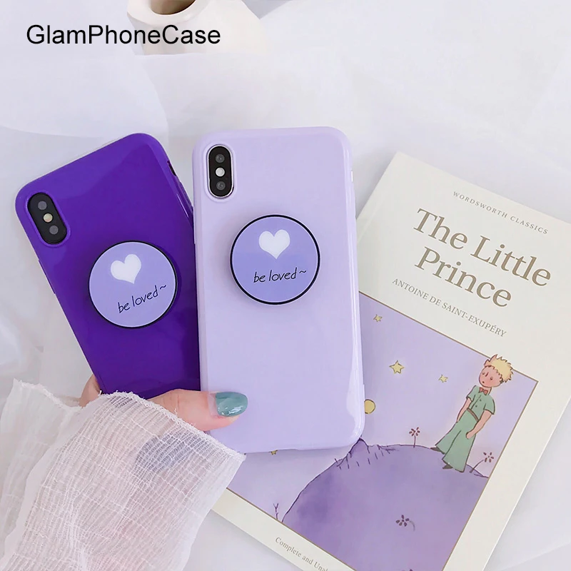 

GlamPhoneCase Fashion Purple Love Heart Phone Case for iphone X 8 8 plus 7 7plus 6 6plus 6 Soft Cover With Telescoping Bracket