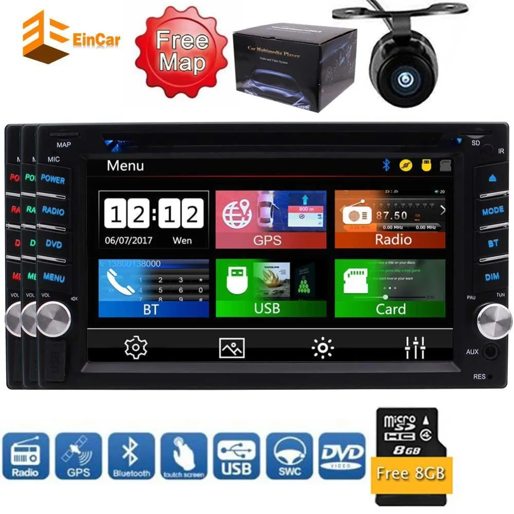 

6.2'' Digital LCD Monitor Double DIN in Dash Car FM/AM Dvd Player Stereo Bluetooth USB Sd Radio 2 DIN+Car Camera+Remote Control