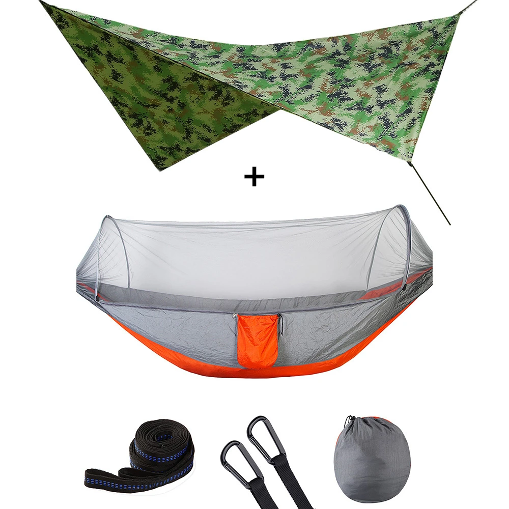 Outdoor Automatic Quick Open Mosquito Net Hammock Tent With Waterproof Canopy Awning Set Hammock Portable Pop-Up Travel Hiking 