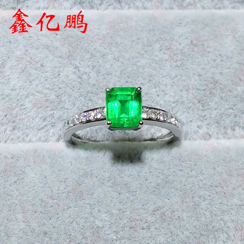 

Xin yi peng 18 k white gold inlaid natural emerald ring, a woman ring, with diamond,anniversary gifts