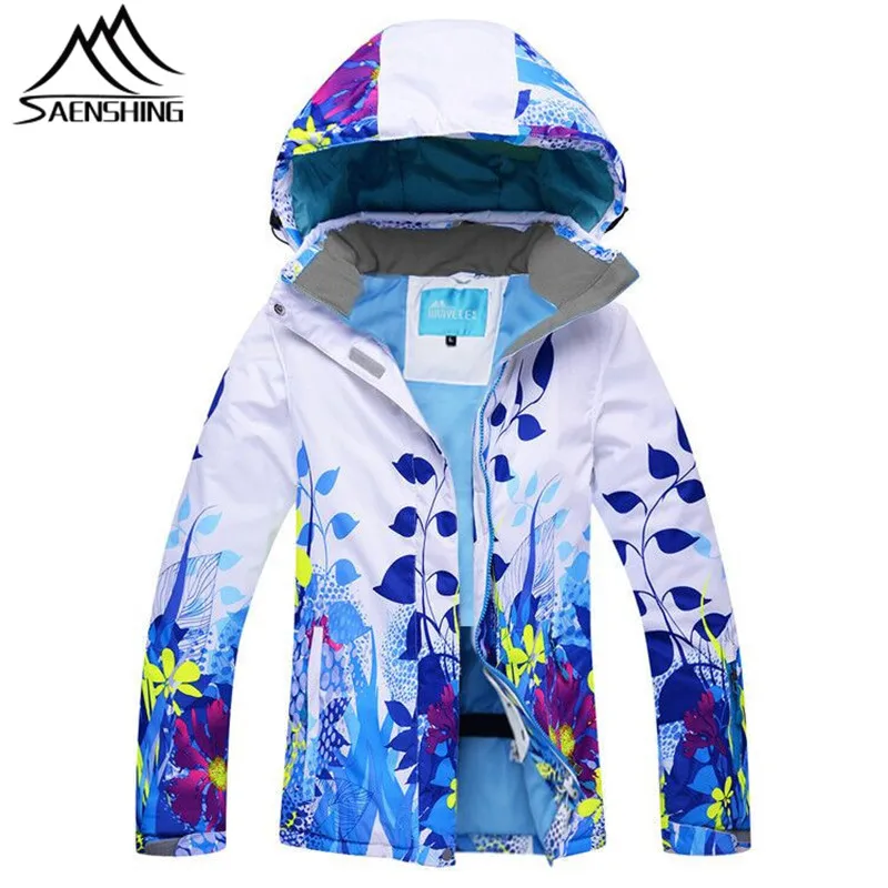 

SAENSHIN Ski Jacket Women 2017 Colorful Leaf Pattern Snowboard Jacket Female Super Warm Waterproof Thicken Outdoor Sport Jackets