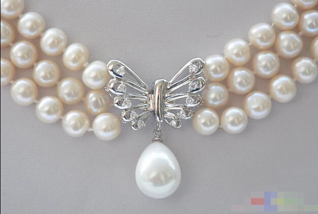 

DD Wholesale FREE SHIPPING >>> P4061 3row 9mm WHITE ROUND FRESHWATER PEARL NECKLACE butterfly