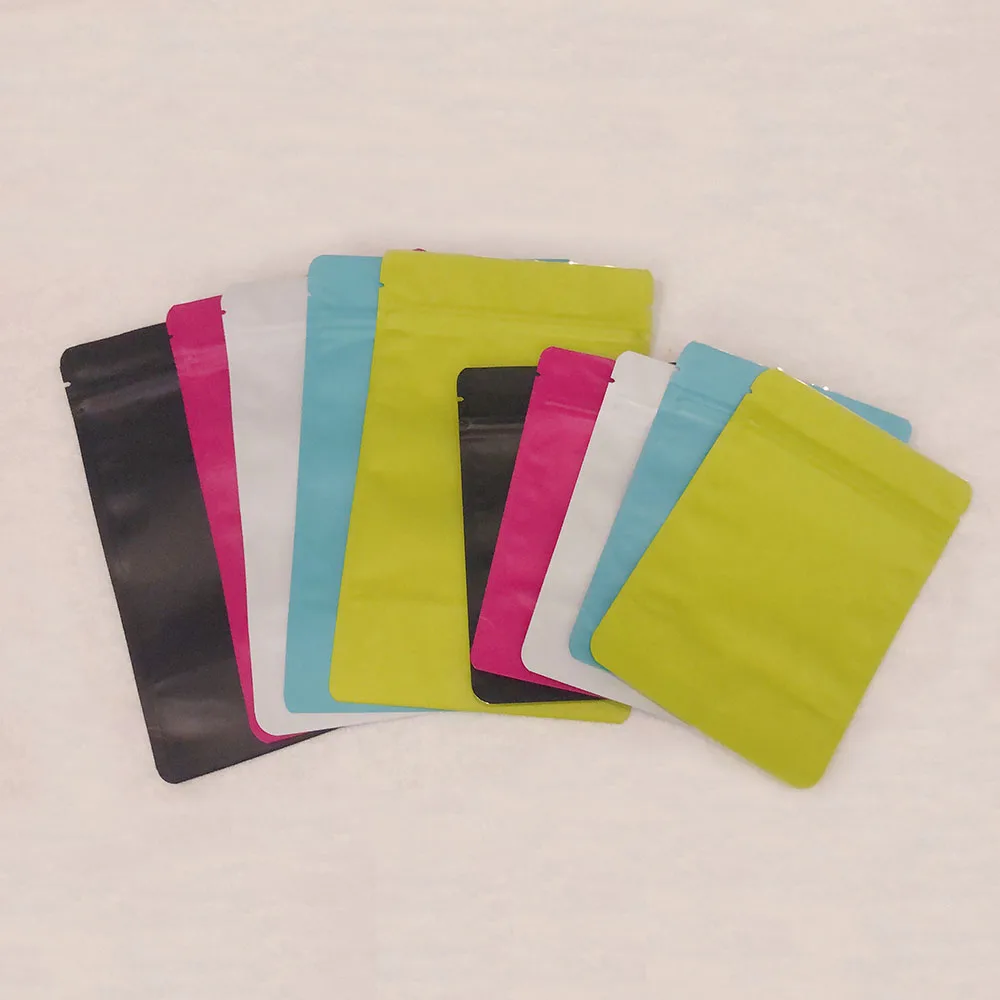 100 Pcs High Grade Matte Color Aluminum Foil Zipper Bag for Long Term Food Storage, Colorful Stand Up Plastic Packaging Pouch