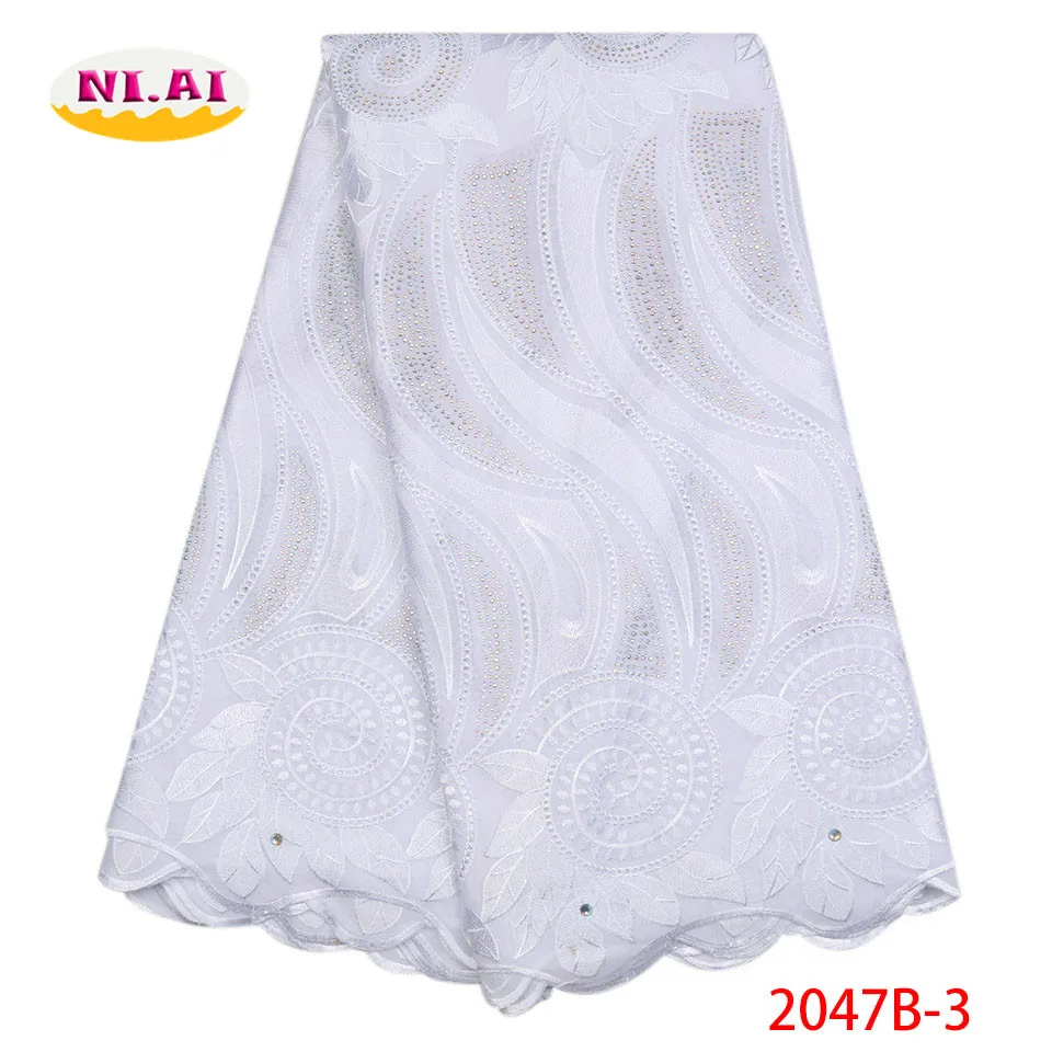 

White Lace Fabric 2018 High Quality Swiss Voile Lace In Switzerland with Diamonds French Laces Embroidered For Wedding NA2047B-3