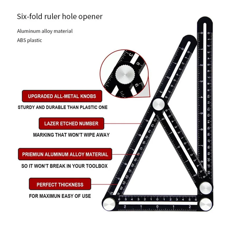 Регулируемый Деревообработка шесть складная линейка Керамика Плиткорез локатор дыр Алюминий сплав Дырокол ручной инструмент