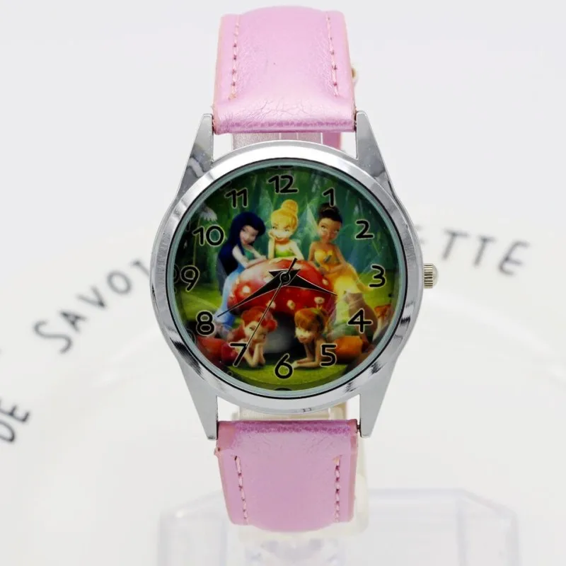 

new women and students high quality cartoon Tinker bell dial leather watch boys and girls gift quartz clock free shipping