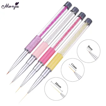 

Monja 5/9/11/20mm Nail Art Pearl Bead Handle Stripe line liner Painting Brush French Flower Design DIY Drawing Pen Manicure Tool