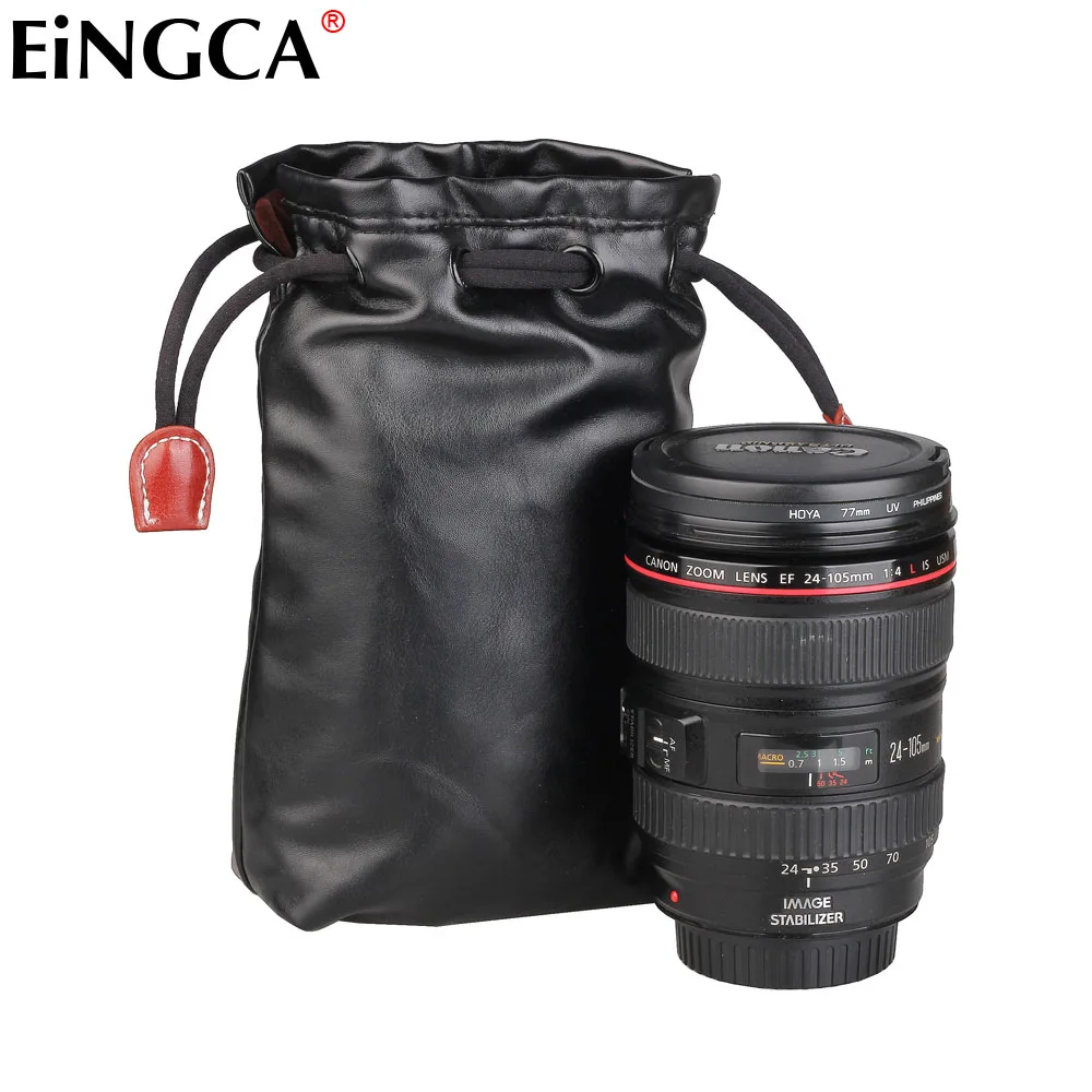 Drawstring Bags Camere Lens Bag (L) PU Leatheroid Soft Tomentum