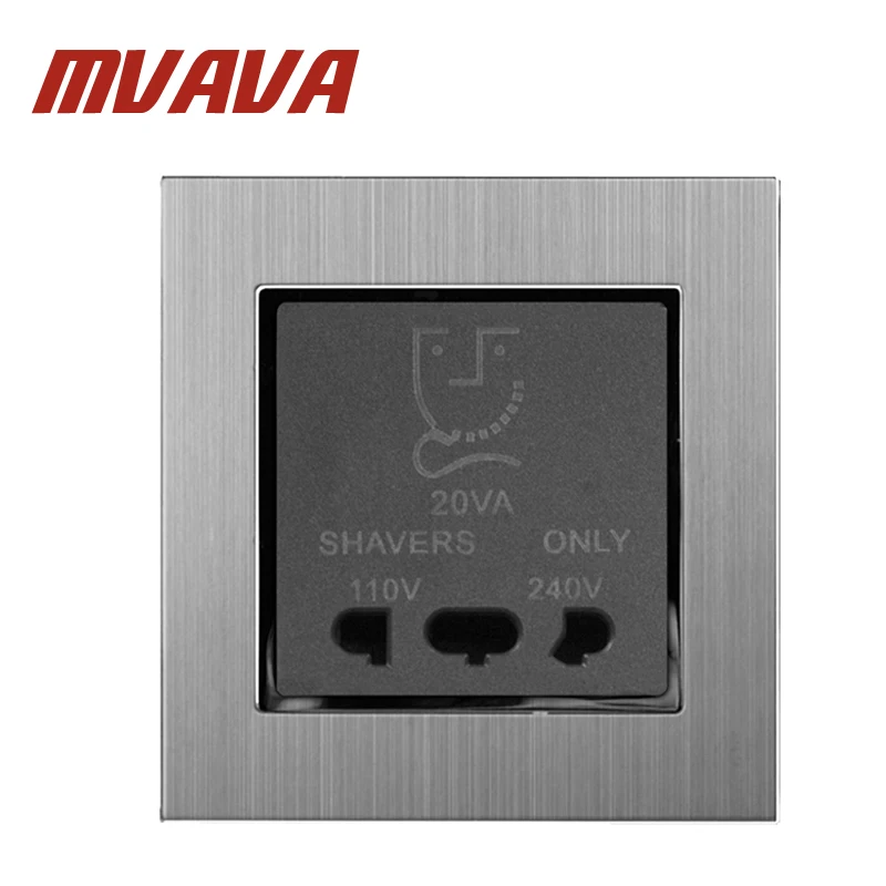 

MVAVA Bathroom Electrical Wall Shaving Socket,Dual Voltage 110V & 240V,Luxury satin metal silver panel shaver outlet,Free ship