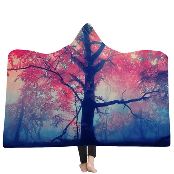 

3D Printed Scenic Thicking Hooded Blanket for Adult Gothic Sherpa Fleece Wearable Throw Blanket Microfiber Bedding
