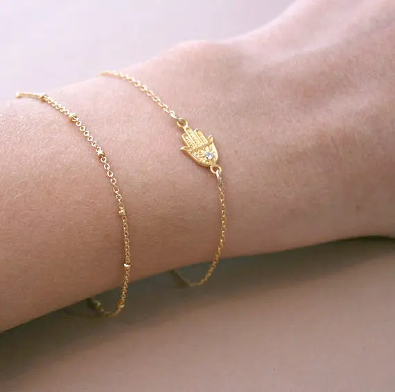 Kecil Emas Sideways Tangan Hamsa Gelang Emas Halus Gelang Hand Of Hamsa Bracelet Handhamsa Hand Bracelet Aliexpress
