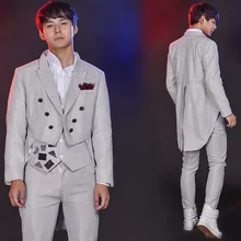 Комплекты из 3 предметов, мужские облегающие костюмы для сцены и ночного клуба, Модный жакет с разрезом сзади певец и ведущий DJ костюм