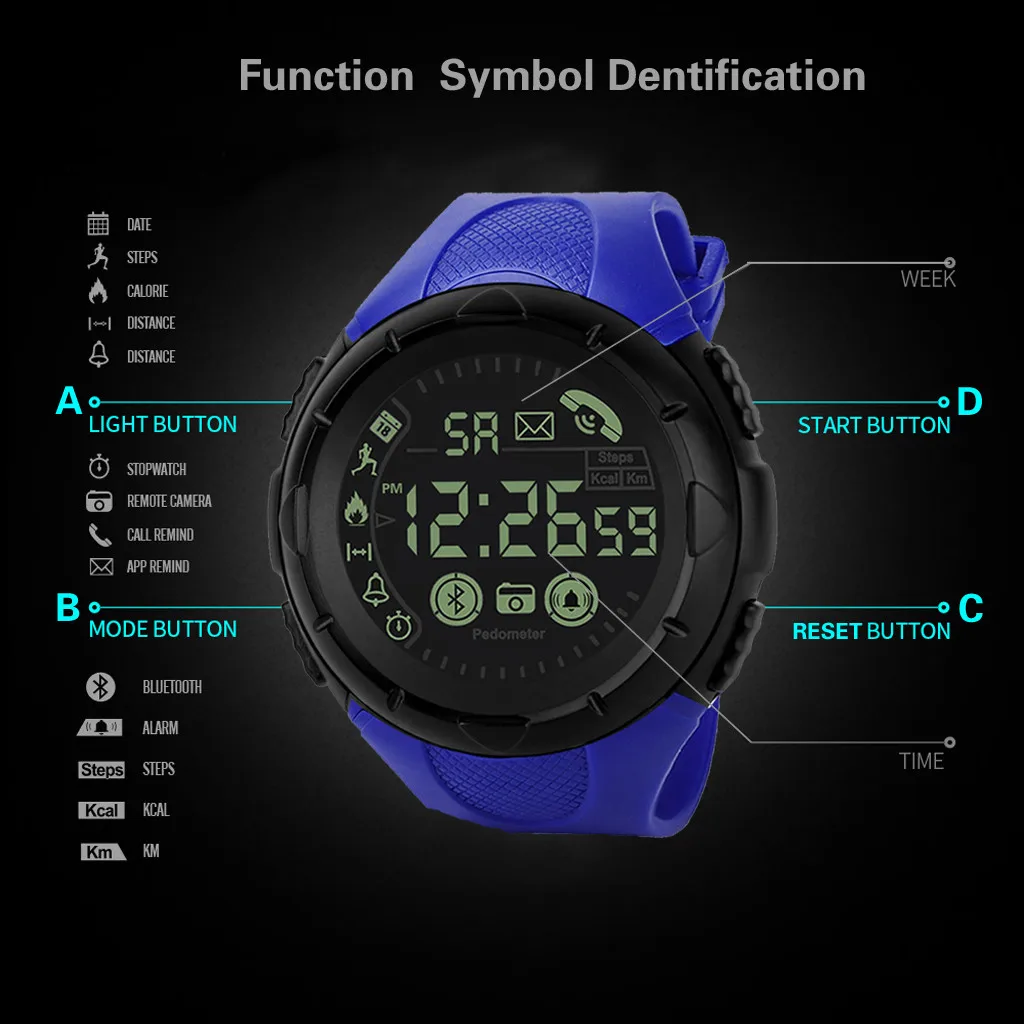 Круглый экран Смарт-часы модные мужские умные часы Bluetooth цифровые спортивные часы водостойкие для Android и электронная лампа для iphone