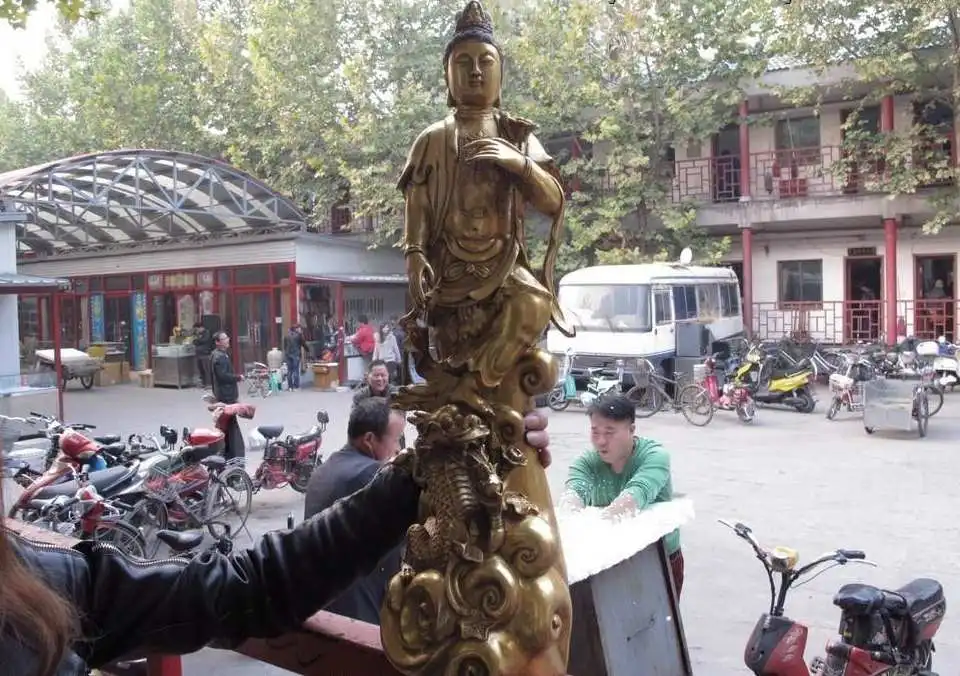 

Tibet Buddhsim Copper Bronze lotus flower Ride Dragon Kwan-yin Guan Yin Buddha