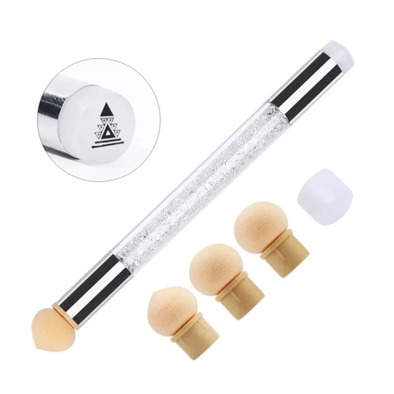 

1 set Double-headed Powder Picking Dotting Gradient Pen + 3 Sponge Silicone Stamper Nail Art Brush UV Gel Design Manicure Tools