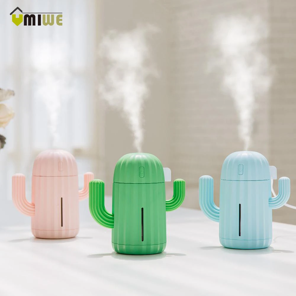 

USB Air Humidifier Mist Maker Ultrasonic Electric Aroma Essential with Light Aroma 340ml Creativity Cactus Humidifier For Home
