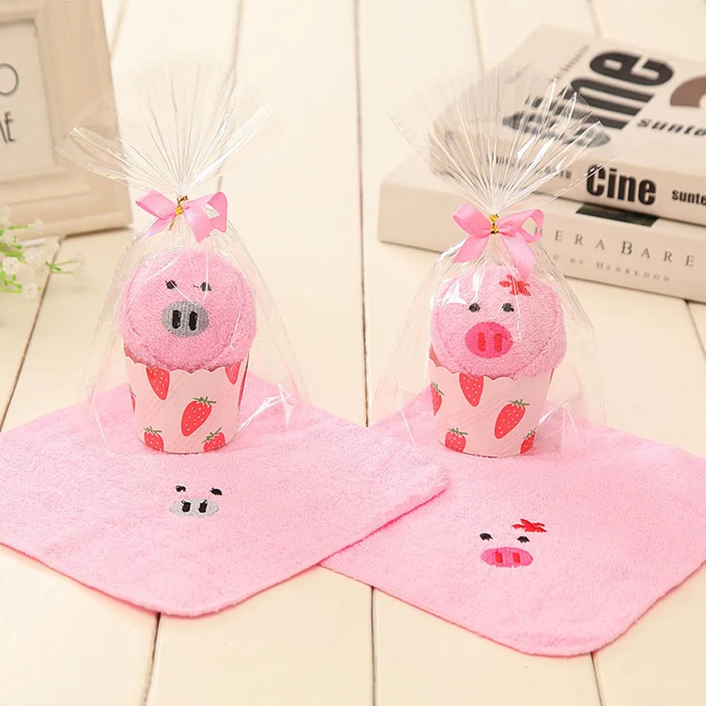 Animal Washcloth Towel Cake Shape Gift Soft Cute for Wedding Birthday Party Couple FPing - Цвет: Pig-1PCS