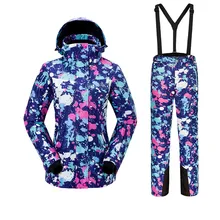 Женский лыжный костюм, для спорта на открытом воздухе, спортивные теплые ветрозащитные водонепроницаемые быстросохнущие, пропускающая воздух лыжная куртка+ лыжные брюки на подтяжках, размер s-xxl