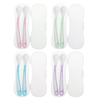 

2pcs Baby Spoon Straight Head Feeding Training Cutlery Dishes Tableware Infant Children Kids Safe Feeder Learning Supplies
