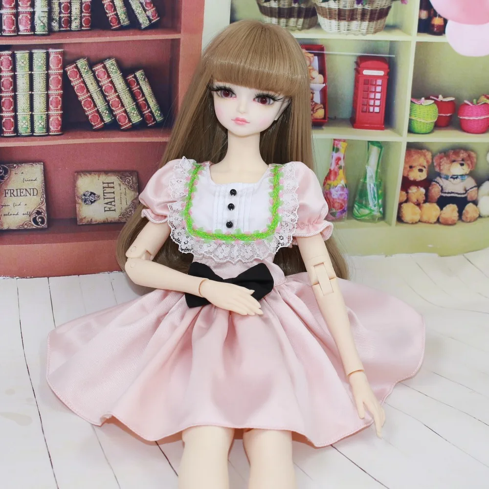 free-shipping-forturn-days-only-for-1-4-bjd-45cm-doll-pink-black-bow-Maid-lady