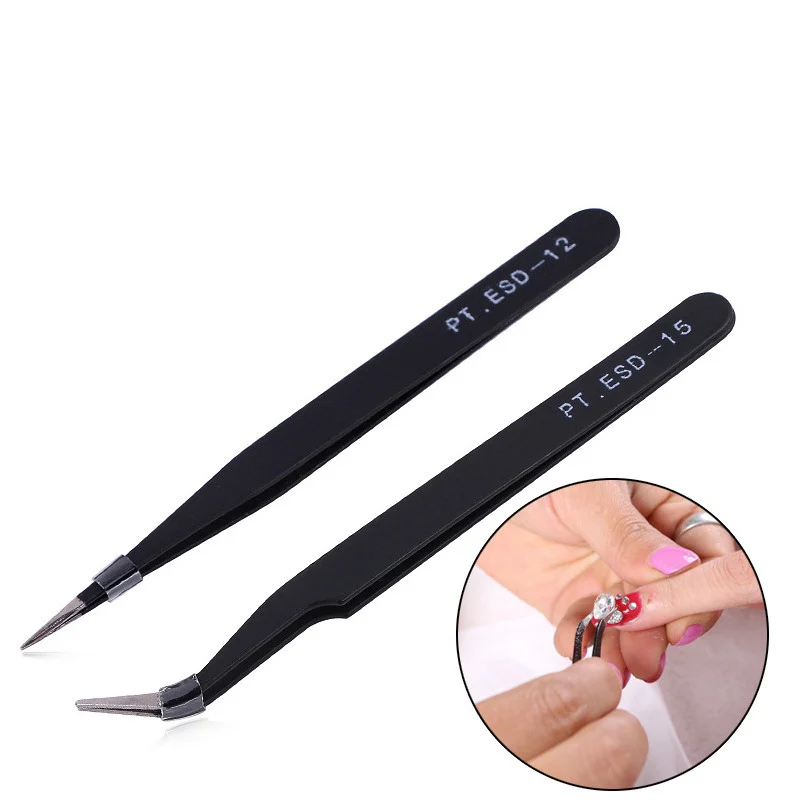 

Straight Curved Precision Tweezer Anti-static Diy Hand Clip 1pcs Nail Sticker Rhinestone Picker Eye Makeup Nail Art Tool