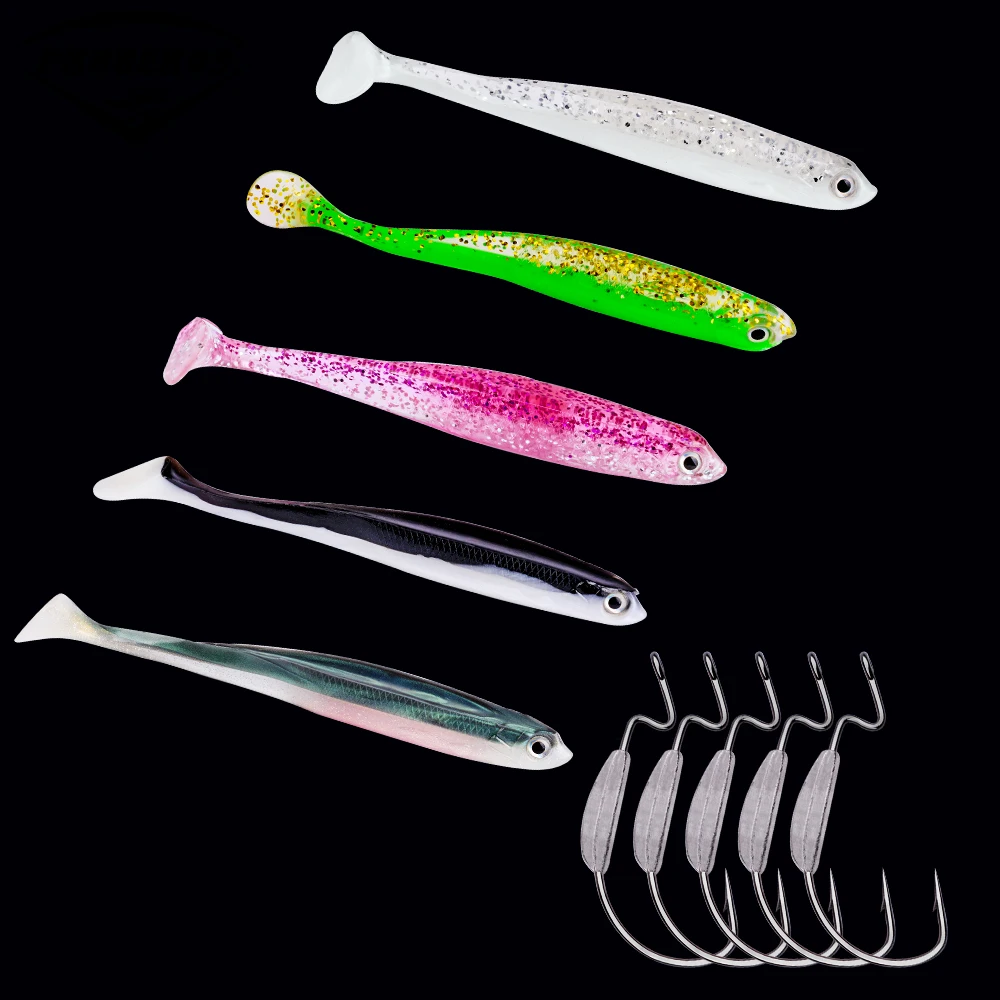 10pcs/lot Handmade Soft Bait 5 Color Fishing Tackle 14.2g 0.5oz with 13cm 5.12" Baits + 5pcs 5/0
