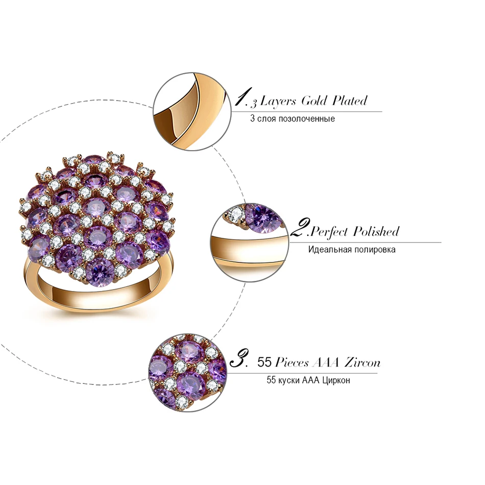 Effie queen Обручение кольцо для Для женщин обручальное фиолетовый из цветного циркона, Хрусталя Кольца для Для женщин anillos DDR08