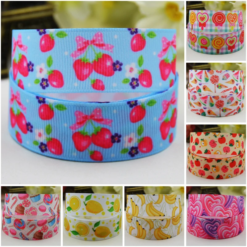 

7/8'' (22mm) Fruit & Candy Cartoon Character printed Grosgrain Ribbon party decoration satin ribbons OEM 10 Yards Mul092