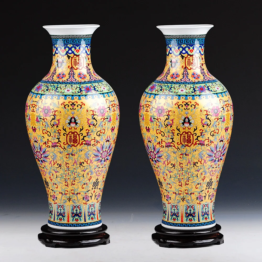 Lusso Jingdezhen Antico Longevità Smalto Porcellanato Vaso Piano