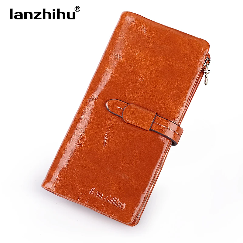 

Women Wallet Brand Designer Clutch Wallets Vintage Genuine Leather Female Long Wallet Card Holder Zipper Phone Bag Coin Purse