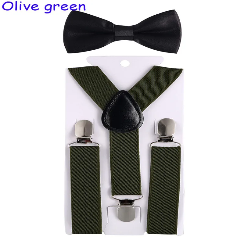 Детские регулируемые эластичные подтяжки с галстуком-бабочкой, брекеты для мальчиков и девочек, подтяжки, Детские свадебные галстуки, аксессуары, Детский комплект с галстуком-бабочкой - Цвет: Olive