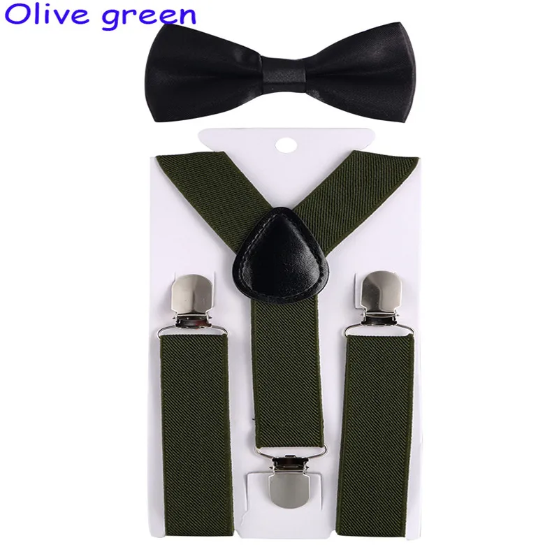 Olive Детские регулируемые эластичные подтяжки с галстуком-бабочкой, брекеты для мальчиков и девочек, подтяжки, Детские свадебные галстуки, аксессуары, Детский комплект с галстуком-бабочкой - Цвет: Olive