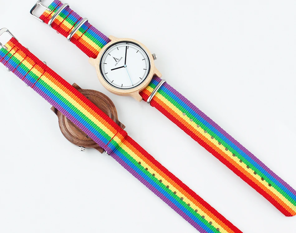 ALK Vision Pride Rainbow Top Wood Watches Dropshipping Brand Women Mens Wooden Watch Canvas LGBT Strap Fashion Casual Wristwatch