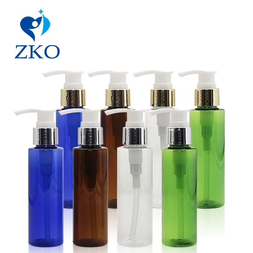 

1 pcs Free Shipping 100ml Plastic bottle with Shinny golden aluminum shell shampoo lotion dispenser pump refillable bottle