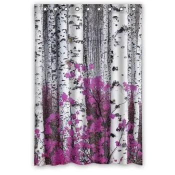 

48"(width)x72"(length)Birch Tree Purple Flowers 100% polyester shower curtain