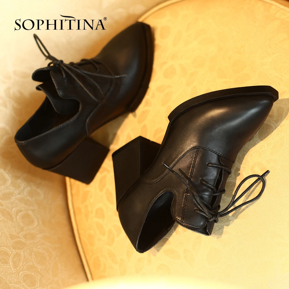 Женские туфли лодочки SOPHITINA модные из натуральной кожи с перекрестной шнуровкой