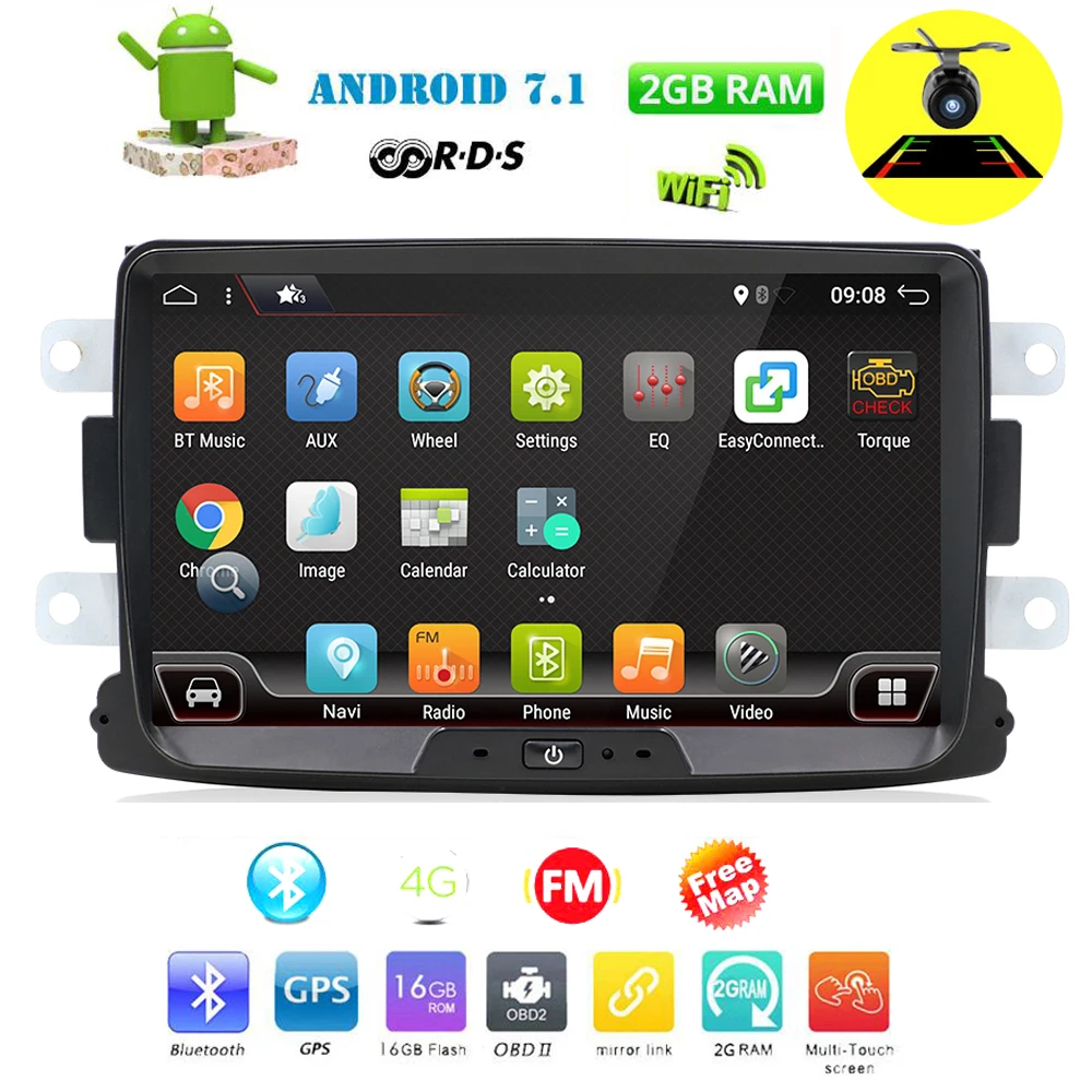 Bosion Car Multimedia player Android 7.1.1 Autoradio 2 Din For Dacia/Sandero/Duster/Renault/Captur/Lada/Xray 2/Logan 2 USB DAB